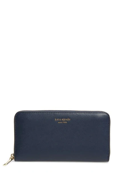 Shop Kate Spade Spencer Zip Around Leather Continental Wallet - Blue In Nightcap Blue