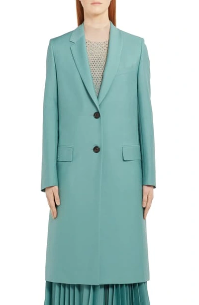 Shop Fendi Long Mohair & Wool Jacket In Blue