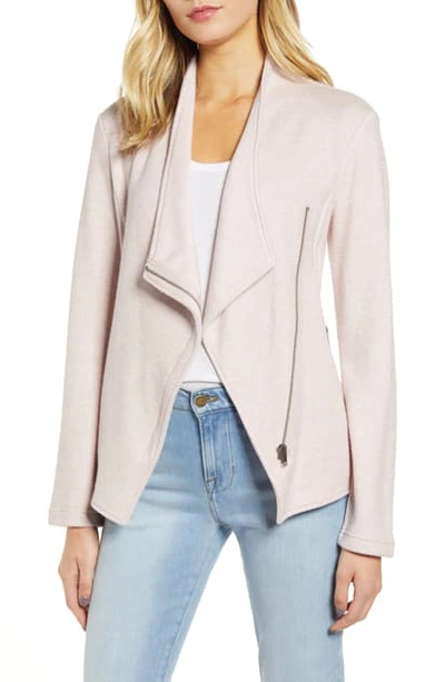 Shop Bb Dakota Off The Clock Asymmetrical Knit Moto Jacket In Parchment