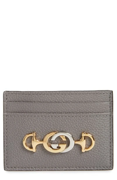 Shop Gucci 463 Leather Card Case In Dusty Grey