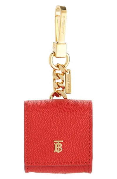 Shop Burberry Leather Earbud Case In Bright Red