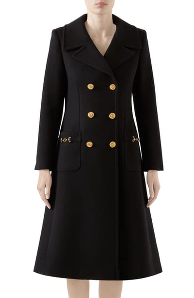 Shop Gucci Double Breasted Wool Coat In Black