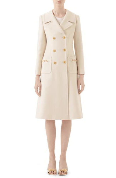 Shop Gucci Double Breasted Wool Coat In Gardenia