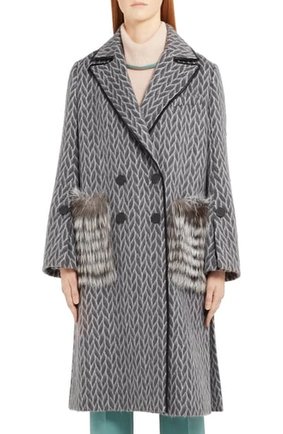 Shop Fendi Double Breasted Wool & Alpaca Blend Coat With Genuine Fox Fur Pockets In Grey