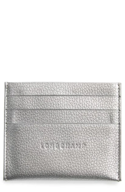 Shop Longchamp 'le Foulonne' Pebbled Leather Card Holder - Metallic In Silver