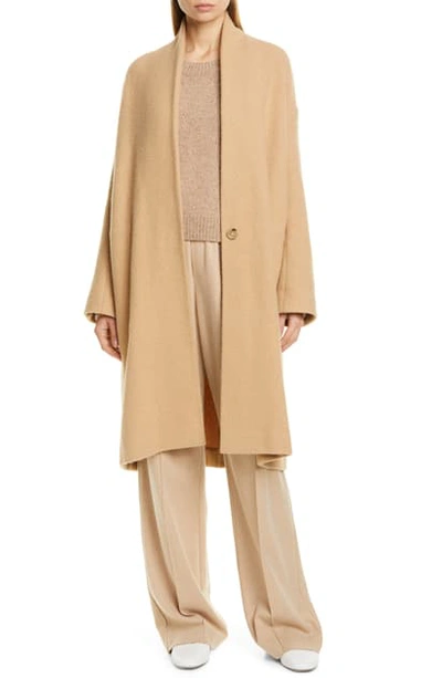 Shop Vince Collarless Stretch Wool Coat In Limestone