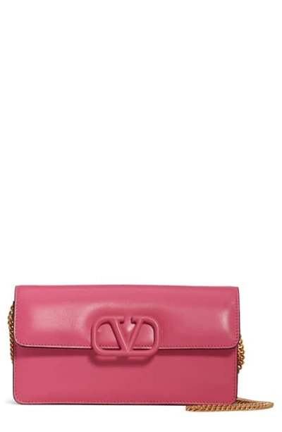 Shop Valentino Vsling Calfskin Wallet On A Chain In Mac Rose