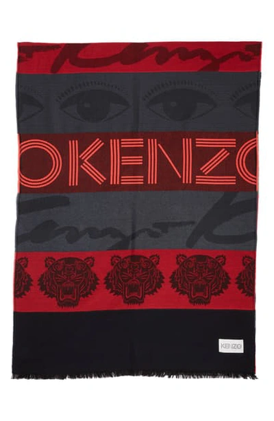 Shop Kenzo Multi Icons Stripe Stole In Medium Red