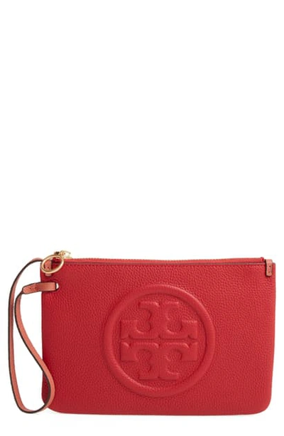 Shop Tory Burch Perry Leather Wristlet In Red Apple