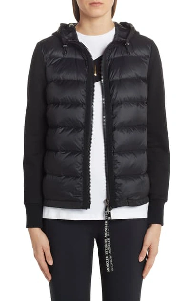 Shop Moncler Quilted Down Front Hooded Cardigan In Black