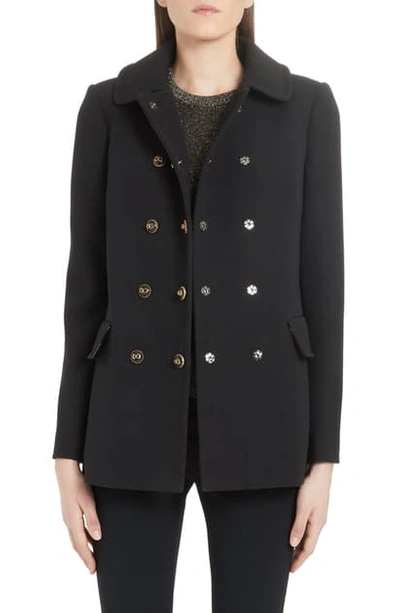 Shop Dolce & Gabbana Logo Snap Double Breasted Coat In Black