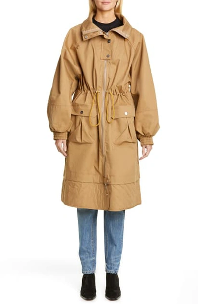 Shop Ganni Double Cotton Parka In Tigers Eye