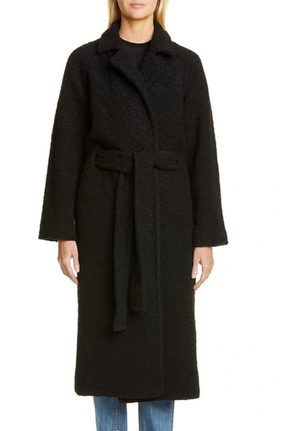 Shop Ganni Boucle Wrap Coat In Black