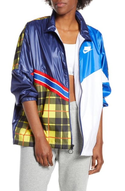 Shop Nike Sportswear Nsw Woven Plaid Jacket In Blue Void/ Game Royal