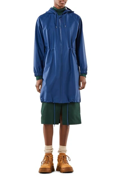 Shop Rains Long Rain Jacket In Klein Blue