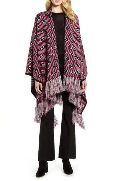 Shop Gucci Double-g Stripe Metallic Jacquard Poncho In Black/ Pink
