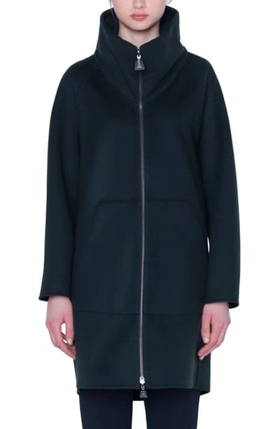 Shop Akris Stowaway Hood Double Face Cashmere Coat In Pine