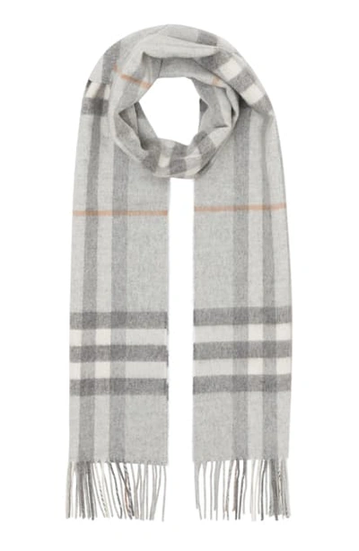 Shop Burberry Giant Icon Check Cashmere Scarf In Light Grey