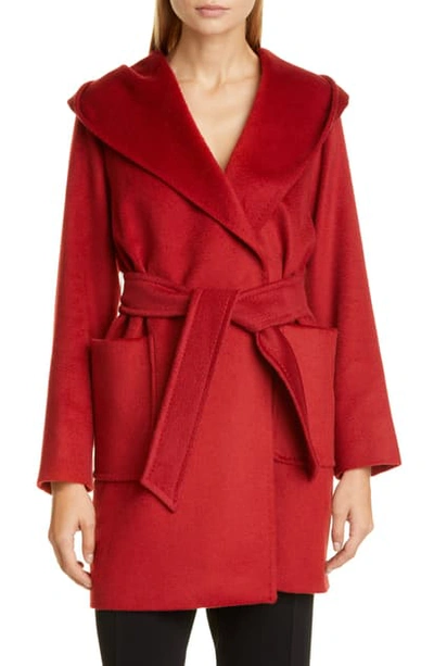 Shop Max Mara Rialto Hooded Camel Hair Coat In Red