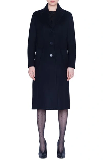 Shop Akris Punto Ruffle Back Raw Cut Wool Blend Coat In Black