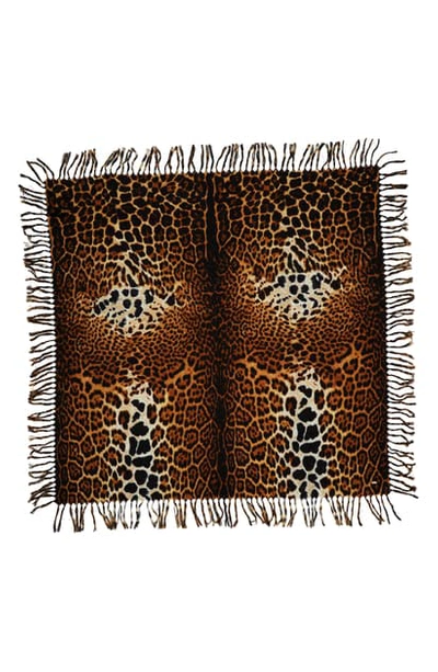 Shop Saint Laurent Animal Print Wool Scarf In Beige/ Noir