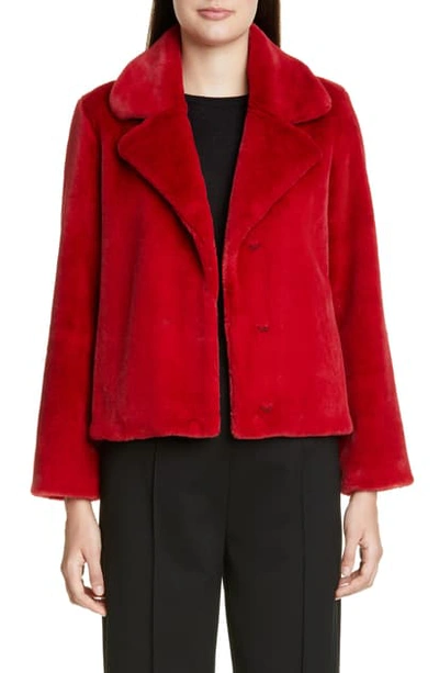 Shop St John Faux Beaver Fur Coat In Red