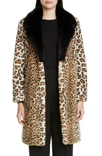 Shop St John Faux Ocelot Fur Coat In Beige/ Brown Multi