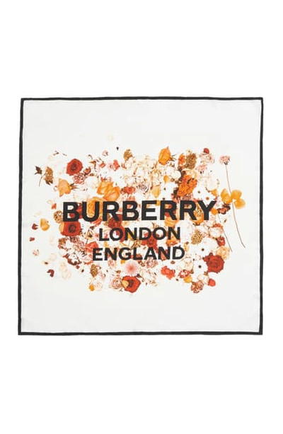 Shop Burberry Floral Logo Silk Scarf In Biscuit