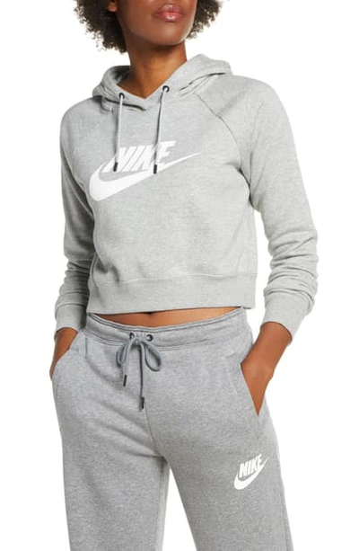 Shop Nike Sportswear Essential Crop Hoodie In Dk Grey Heather/ White