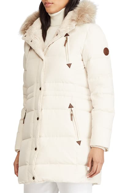 ralph lauren faux fur quilted down coat