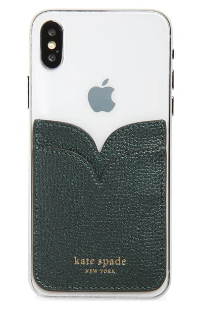 Shop Kate Spade Sylvia Double Sticker Phone Pocket - Green In Deep Evergreen Metallic