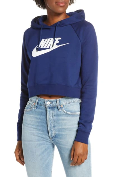 Shop Nike Sportswear Essential Crop Hoodie In Blue Void/ White