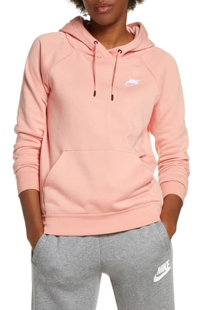 Shop Nike Sportswear Essential Pullover Fleece Hoodie In Pink Quartz/ White