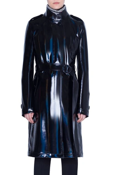 Shop Akris Punto Lacquered Trench Coat With Removable Glen Check Vest In Black