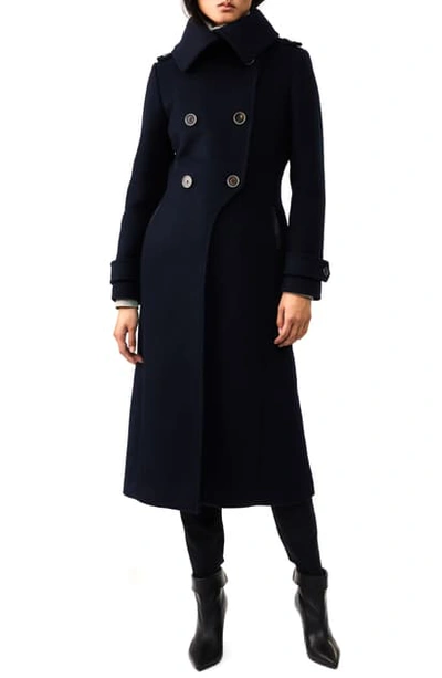 Shop Mackage Elodie-r Double Breasted Wool Blend Coat In Navy