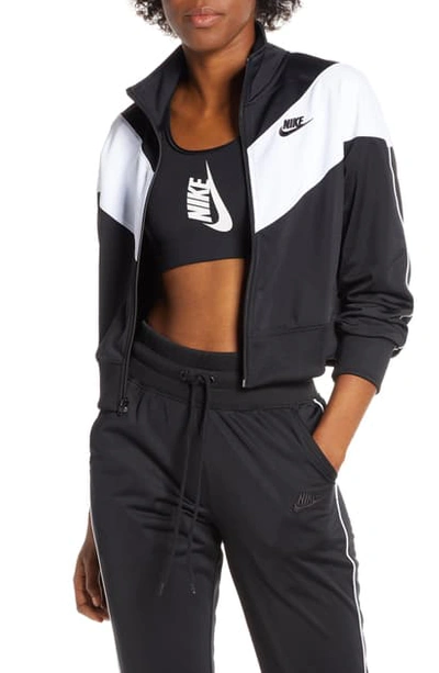 Shop Nike Sportswear Heritage Crop Track Jacket In Black/ White/ Black/ Black