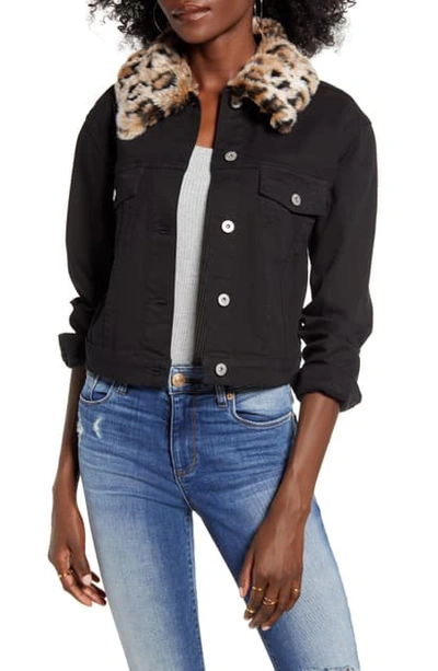 Shop Bb Dakota Can't Meow Denim Jacket With Removable Faux Fur Trim In Black