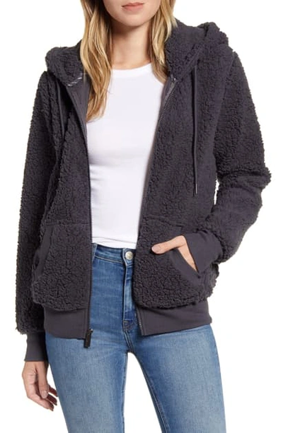 Shop Marc New York Teddy Fleece Zip Jacket In Charcoal