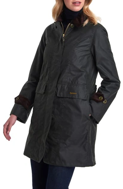 Barbour Icons Haydon Waxed Cotton Rain Jacket In Sage/ Gold Dress