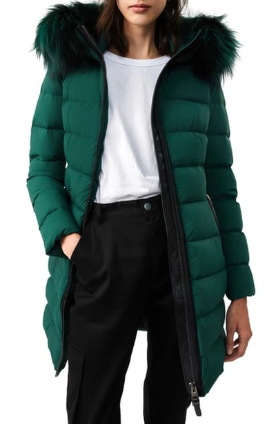 Shop Mackage Calla-x Stretch Genuine Fox Fur Trim Water Repellent Down Coat In Green