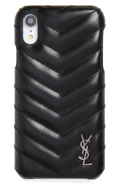 Shop Saint Laurent Quilted Leather Iphone Xr Case In Noir