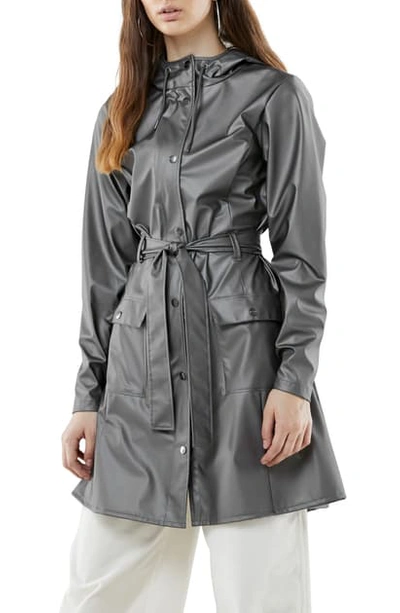 Shop Rains Curve Waterproof Hooded Raincoat In Metallic Charcoal