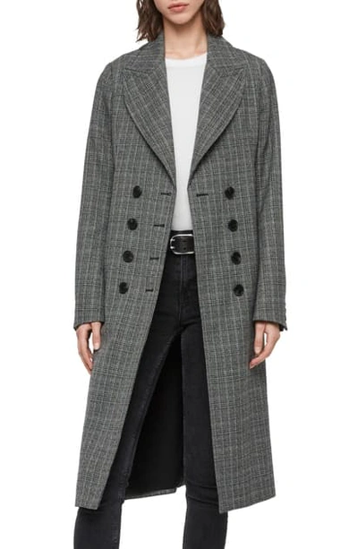 Shop Allsaints Blair Check Wool Blend Coat In Black