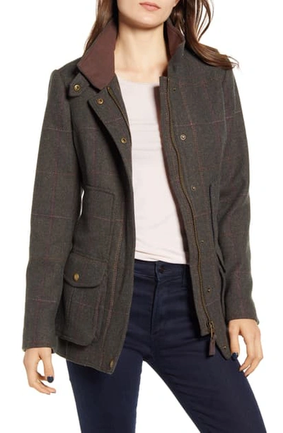 Shop Joules Wool Blend Tweed Field Coat In Dark Green Tweed