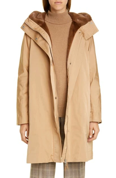 Shop Lafayette 148 Sinclair Couture Cloth Coat With Genuine Mink Fur Trim In Gold