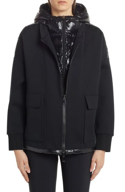 Shop Moncler Quilted Down Mixed Media Jacket In Black