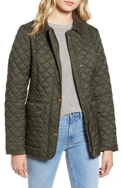 Shop Joules Newdale Quilted Coat In Dark Green