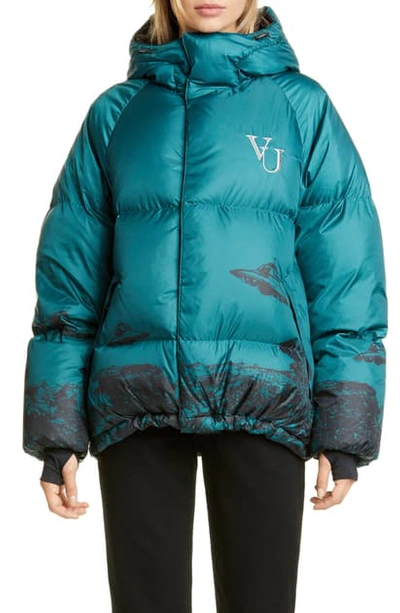 Shop Undercover X Valentino Time Traveler Down Fill Puffer Coat In B Gray Green