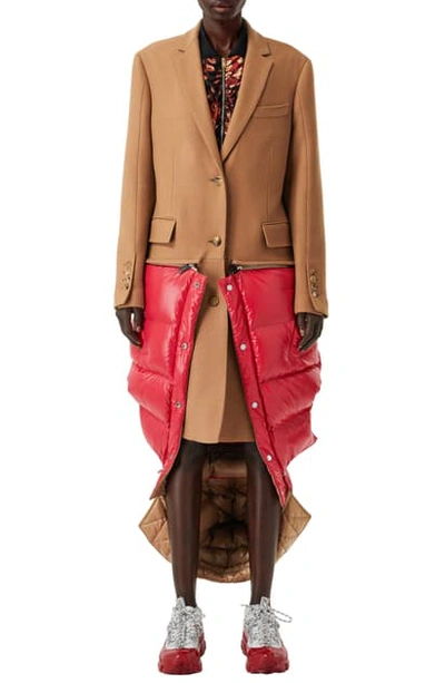 Shop Burberry 2-in-1 Camel Hair Coat With Reversible Puffer Vest In Bronze