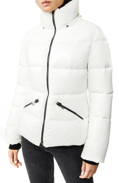 Shop Mackage Lustrous Water Repellent Hooded Down Coat In Off White
